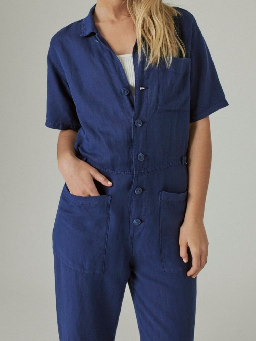 Lucky Brand Modern Utility Jumpsuit - Indigo Blue Linen Blend - Size S